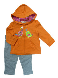 Kids Headquarters Infant Girl Orange Bird Hoodie Sweatshirt Gray Leggings