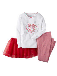 Carter Infant Girl 3 PC Red Merry Bright Holiday Pajamas Christmas Sleep Set