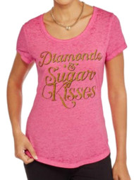 Rocker Girl Junior Womens Pink Diamonds & Sugar Kisses Valentines Day Shirt