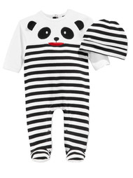 First Impressions Infant Boy 2 PC Velour Panda Jumpsuit Sleeper Hat Outfit