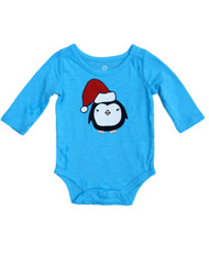 Infant Girl Blue Santa Penguin Holiday Creeper Christmas Bodysuit