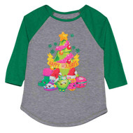 Shopkins Girls Happy Holidays Green Gray Long Sleeve T-Shirt Tee Shirt