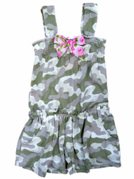 Nannette Infant Girls Smocked Jumper Green Camouflage Romper Outfit