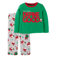 Carters Infant Toddler Boys Fleece Green Santa Define Good Sleepwear Set PJs