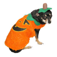 Fuzzy Orange Pumpkin Dog Costume Jack-o-lantern Pet Outfit with Hat