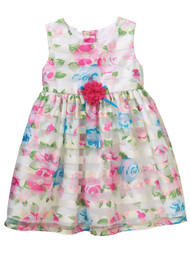Toddler Girls Pink & Blue Satin Floral Easter & Party Dress