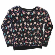 Junior Womens Black Fleece Gingerbread Sweat Shirt Holiday Sweater Sweatshirt