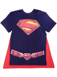 DC Comics Mens Blue Superman Costume T-Shirt With Cape