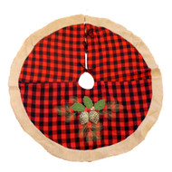Trimmery Red  Tartan Plaid Christmas Tree Skirt Glitter Pinecone Xmas Holiday