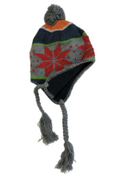 Free Authority Mens Blue & Red Snowflake Pom Top Peruvian Trapper Hat