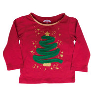Holiday Time Infant Toddler Girls Red Tulle Ribbon Christmas Tree Tee Shirt