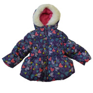 Pacific Trail Girls Purple Floral Winter Coat Fur Trim Puffer Ski Jacket