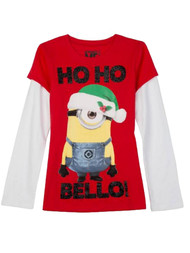 Despicable Me Girl Ho Ho Bello Minion Carl Holiday T-Shirt Christmas Tee