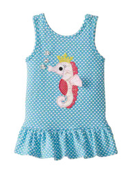 Youngland Infant Toddler Girls Blue White Polka Dot Dress Seahorse Sun dress