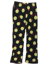 SO Junior Womens Black Sleepy Face Plush Lounge Sleep Pants Pajama Bottoms