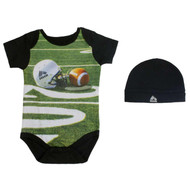 RBX Infant Boys 2-Piece Black Football Bodysuit & Cap Set