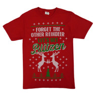 Dec 25th Mens Red Lets Get Blitzen Christmas Reindeer T-Shirt