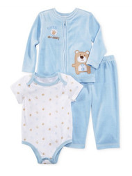 First Impressions Infant Boys Blue Velour Bear Set Pants Shirt & Sweater