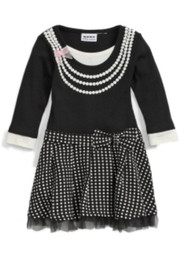 Blueberi Infant & Toddler Girls Black Polka Dots & Pearls Ruffled Dress