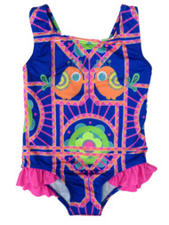 Baby Buns Toddler Girls 1 PC Multi Birdie & Flower Print Swim Suit Swimming