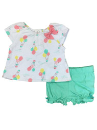 Infant Girls Baby Outfit Colorful  Balloons Shirt & Green Bloomers Shorts Set