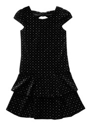 George Girls Black Velour Glitter Dot Tiered Party Dress