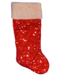 Holiday Time Red Satin Christmas Stocking Xmas Sequin & Fur Holiday Decor