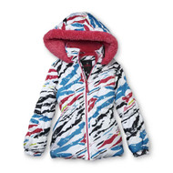 Super Chill Girls Colorful Stripe Winter Coat Fur Trim Puffer Ski Jacket