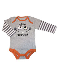 My Halloween Infant Boys Gray & Orange Silly Monster Creeper Baby Bodysuit