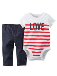 Carters Infant Girl 2 PC White Love Bodysuit  Indigo Stretch Leggings Outfit