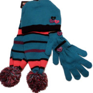 ABC Girls Turquoise Purple Pink Stripe Scarf Gloves Hat Set