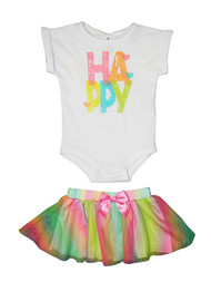 Freshly Squeezed Infant Girls 2 Piece Happy Bodysuit Rainbow Tutu Skirt Set