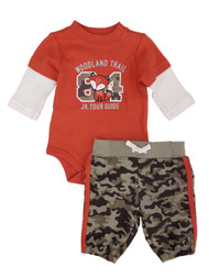 Infant Boys Fox Baby Outfit Camo Pants & Orange Woodland Trail Bodysuit Set