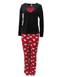 Celestial Dreams Womens Red Glitter Heart Pajamas Fleece Pajama Set