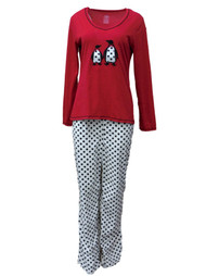 Celestial Dreams Womens Red Penguin Pajamas Fleece Polka Dot Pajama Set