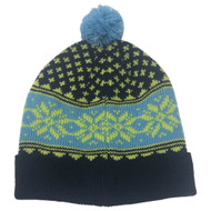 Aquarius Boys Nordic Blue & Purple Snowflake Beanie Pom Pom Hat Stocking Cap
