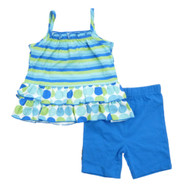 Vitamins Kids Infant Toddler Girls Blue Green Striped Shirt Shorts 2 Pc St
