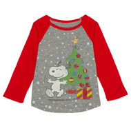 Peanuts Infant Toddler Girls Red Gray Snoopy Christmas T-Shirt Holiday Tee