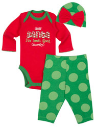 Infant Girls Red Santa I've Been Good Christmas Baby Outfit Bodysuit Pants Hat