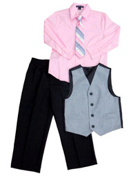 George Boys Holiday Outfit Pink Dress Shirt Pinstripe Vest & Slacks