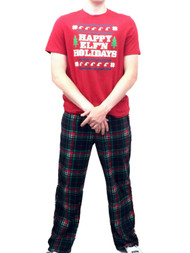 Mens Elf Sleep Set Fleece Lounge Pants & Shirt Happy Elfin Holidays Pajamas