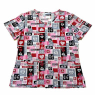 Simply Basic Women Valentine Hearts Medical Smock Top Nurse Scrubs Shirt Love