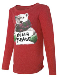 Hanes Girls Red Beach Please Holiday Shirt Polar Bear T-Shirt