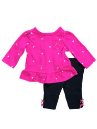 Infant Girls Pink Heart Baby Outfit Shirt & Black Leggings 2 Piece Set