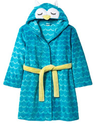 Girls Plush Blue Owl Bath Robe Housecoat