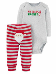 Carters Infant Boys Mistletoe Magnet Santa Bodysuit Creeper Pants Set Outfit