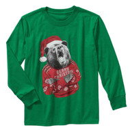 Holiday Time Boys Green Beary Christmas Long Sleeve Shirt
