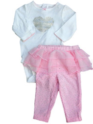 Carters Infant Girls Pink Heart Bodysuit & Tutu Leggings 2 PC Set 3 Months