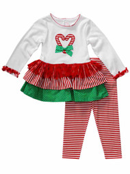 Youngland Infant Girls 2 PC Candy Cane Heart Outfit Shirt & Striped Leggings