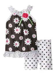 Wonder Kids Infant Girls Black Daisy Flower Shirt Polka Dot Shorts Outfit
